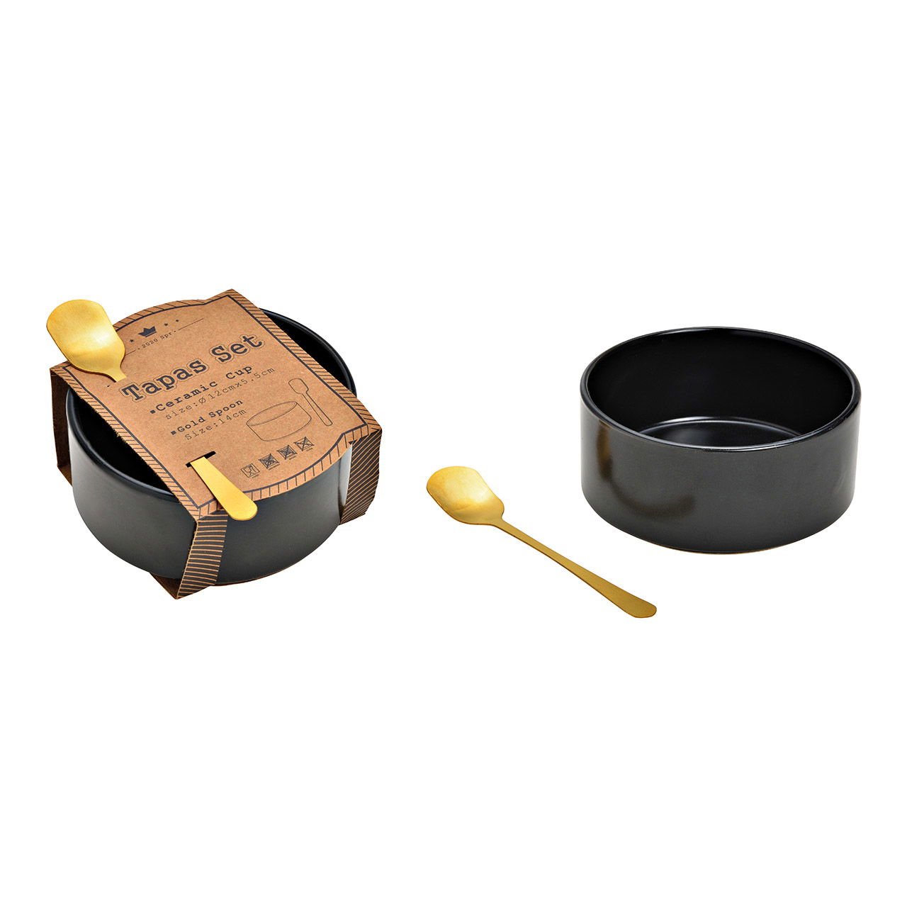 Set di tapas in ceramica nera Set di 2, (L/H/D) 12x5x12cm Cucchiaio 14cm