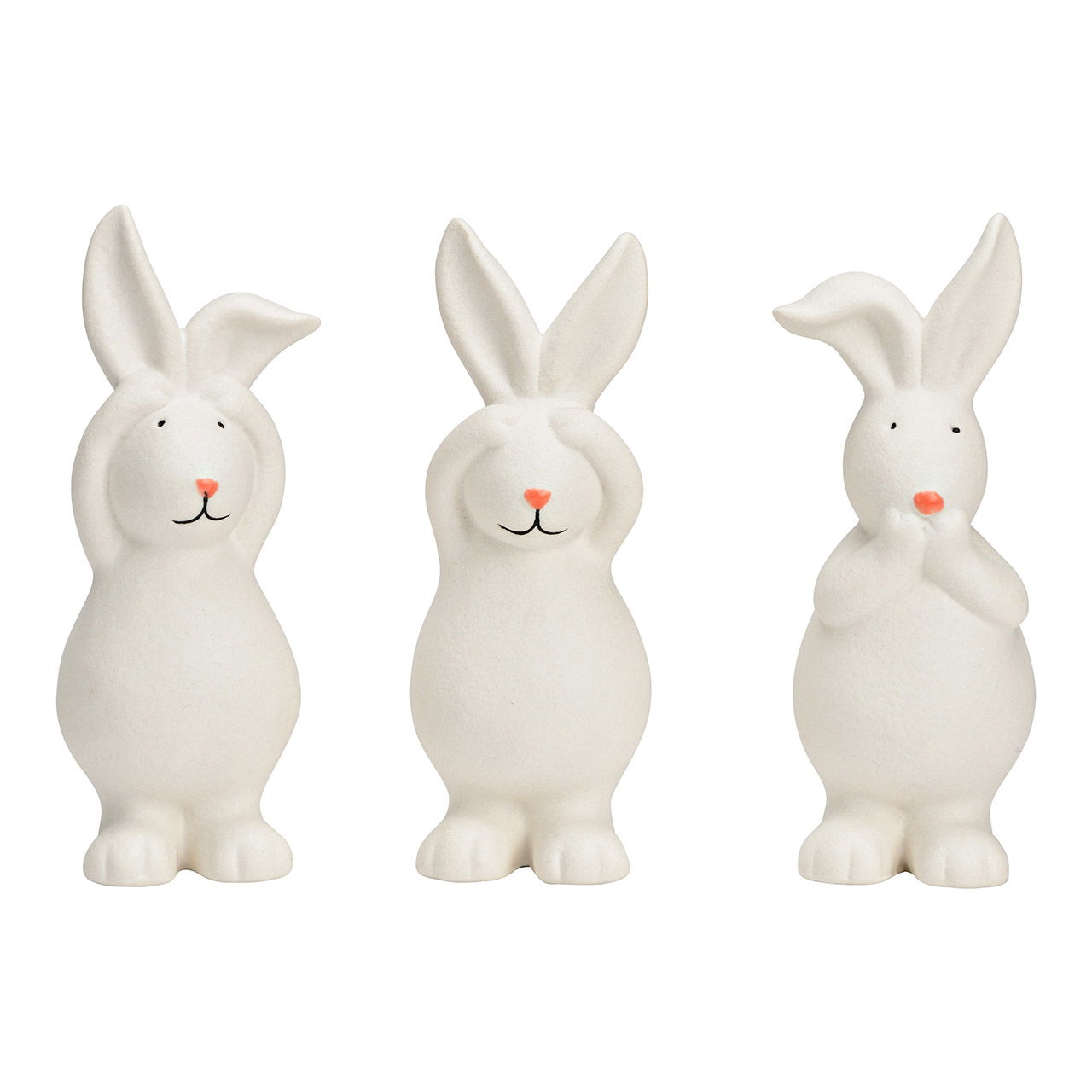 Lapin Ne rien voir, Ne rien entendre, Ne rien dire, en porcelaine blanche 3 fois, (L/H/P) 5x12x5cm