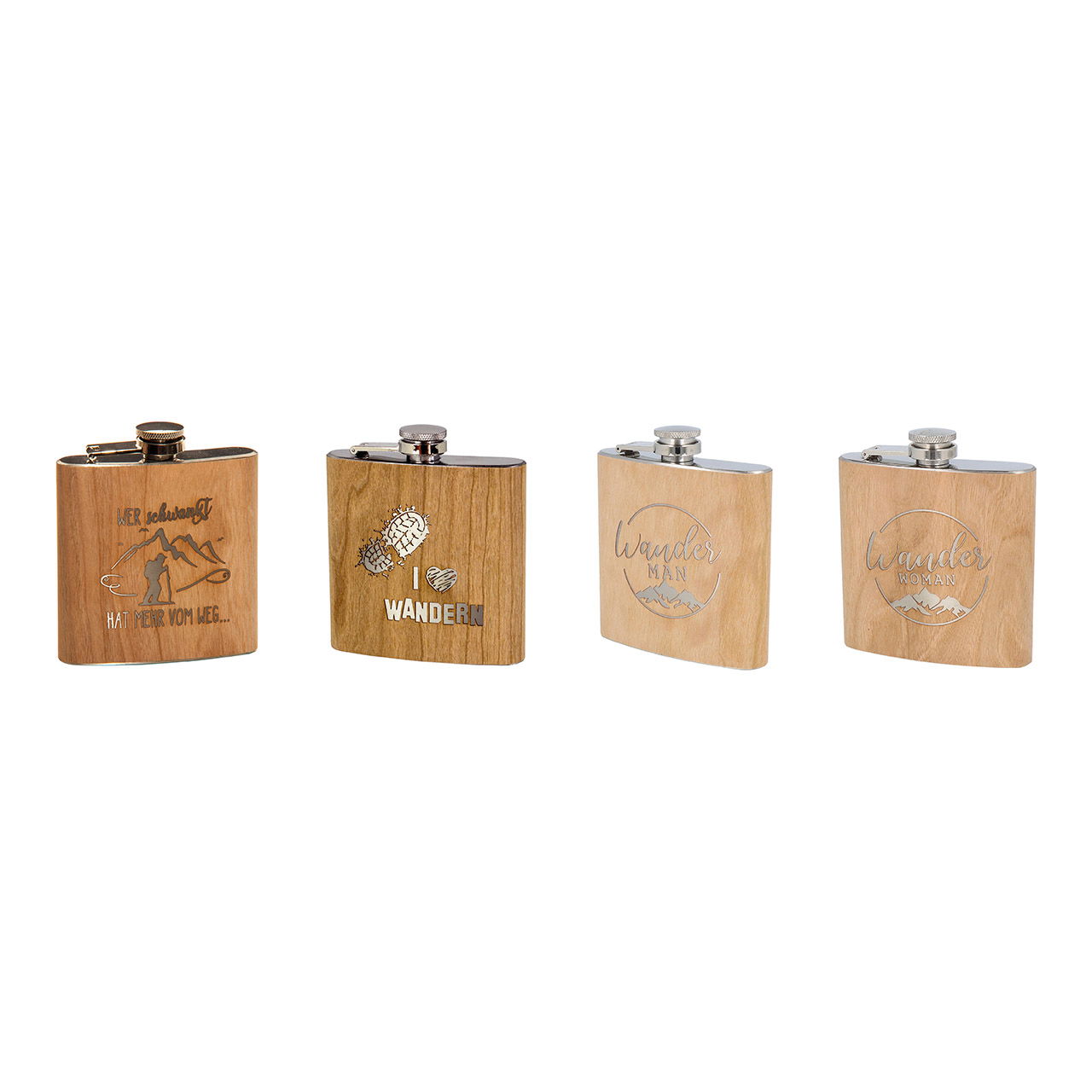 Hip flask with lettering wood 4-fold, (W/H/D) 10x12x3cm