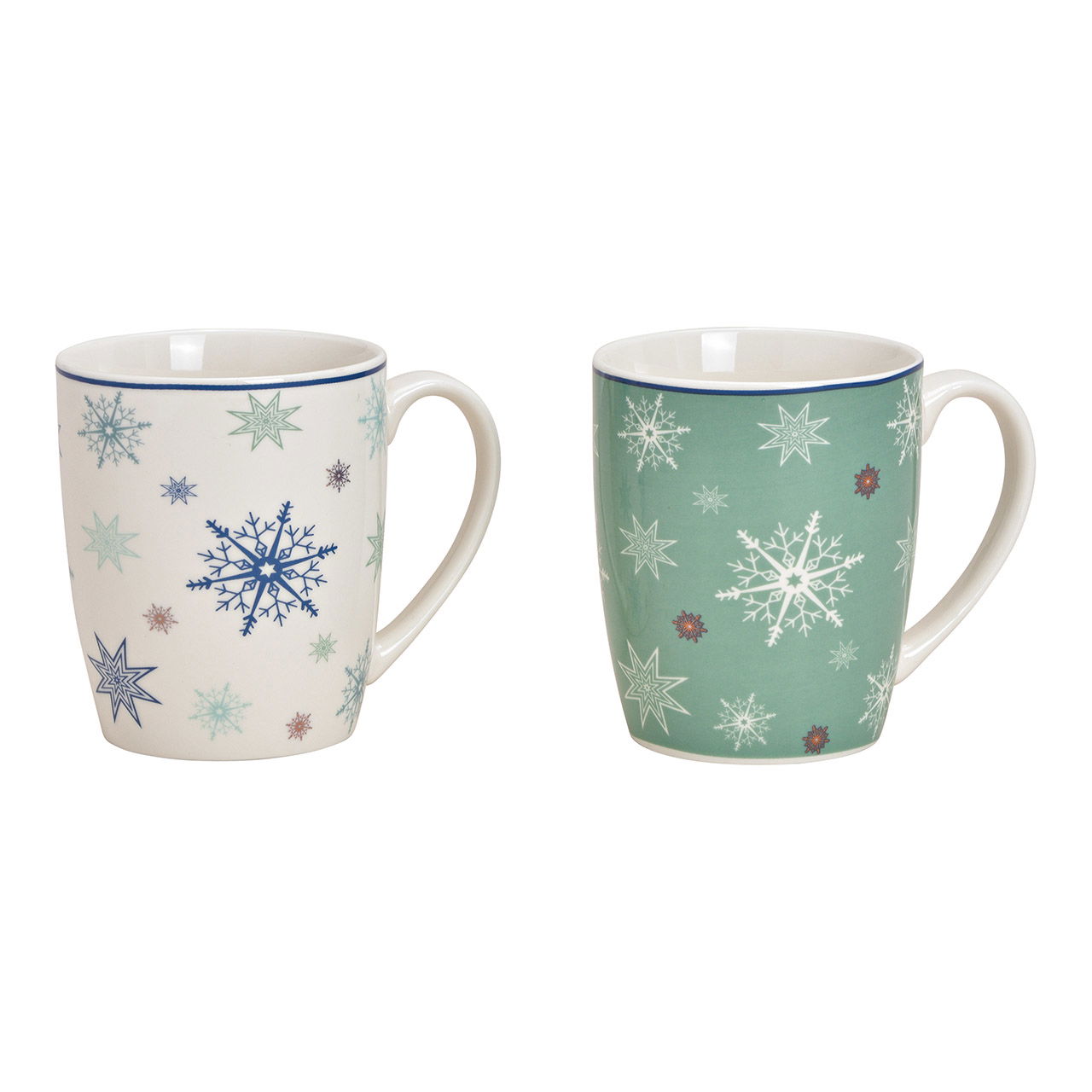 Mok sneeuwvlok decor gemaakt van porselein turquoise, wit, goud 2-voudig, (B/H/D) 12x10x8cm 300ml Mok sneeuwvlok decor gemaakt van porselein turquoise, wit, goud 2-voudig, (B/H/D) 12x10x8cm 300ml
