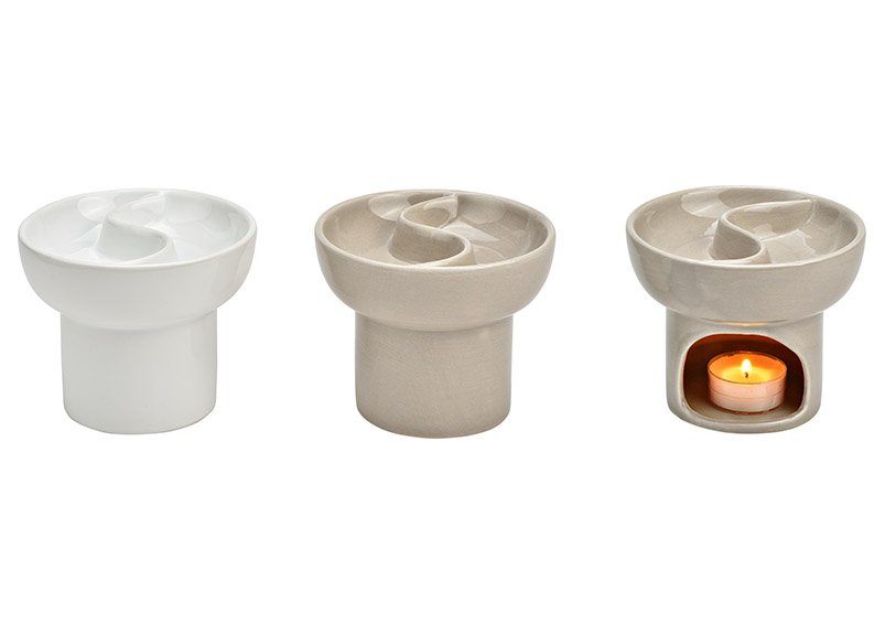 Oil burner ceramic fragrance lamp gray, white 2-fold, (W/H/D) 12x10x12cm