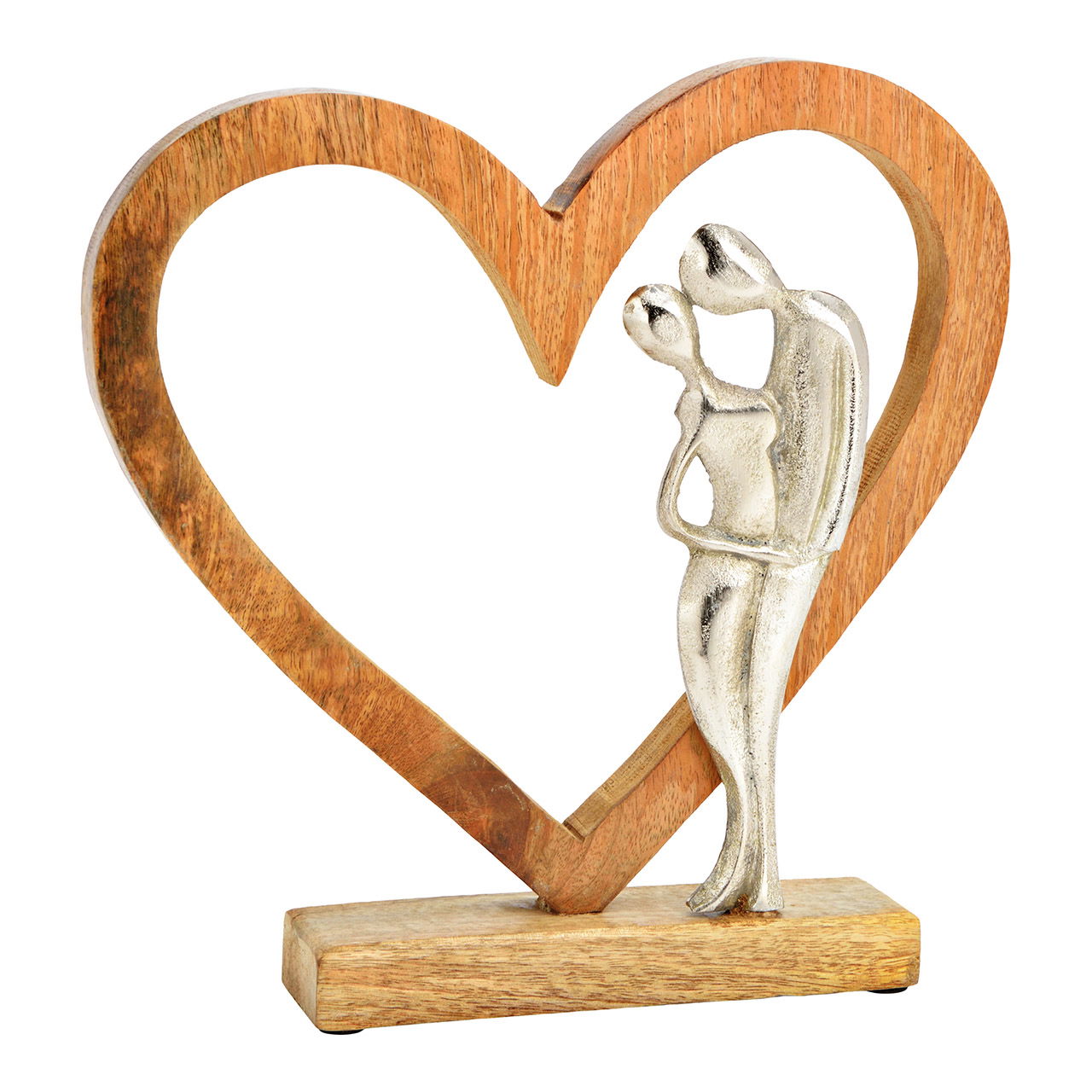 Représentant Cœur avec métal Couple d'amoureux, en bois de manguier Marron (L/H/P) 27x27x5cm