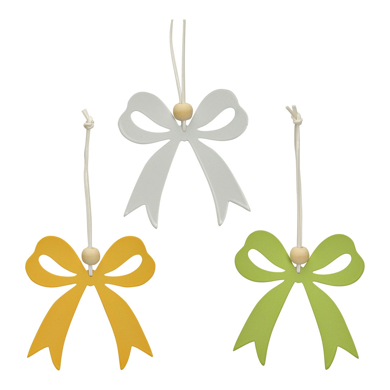 Suspension noeud en métal, 3 fois, jaune/vert/blanc (L/H) 8x9cm
