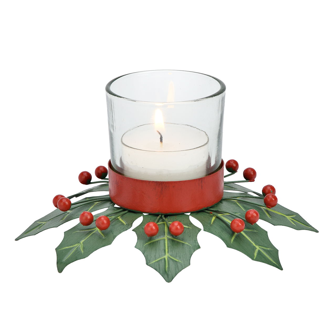 Teelichthalter aus Metall/Glas Grün/Rot (B/H/T) 13x7x13cm Glas, Einmachglas, Blatt, Tasse, Töpferei