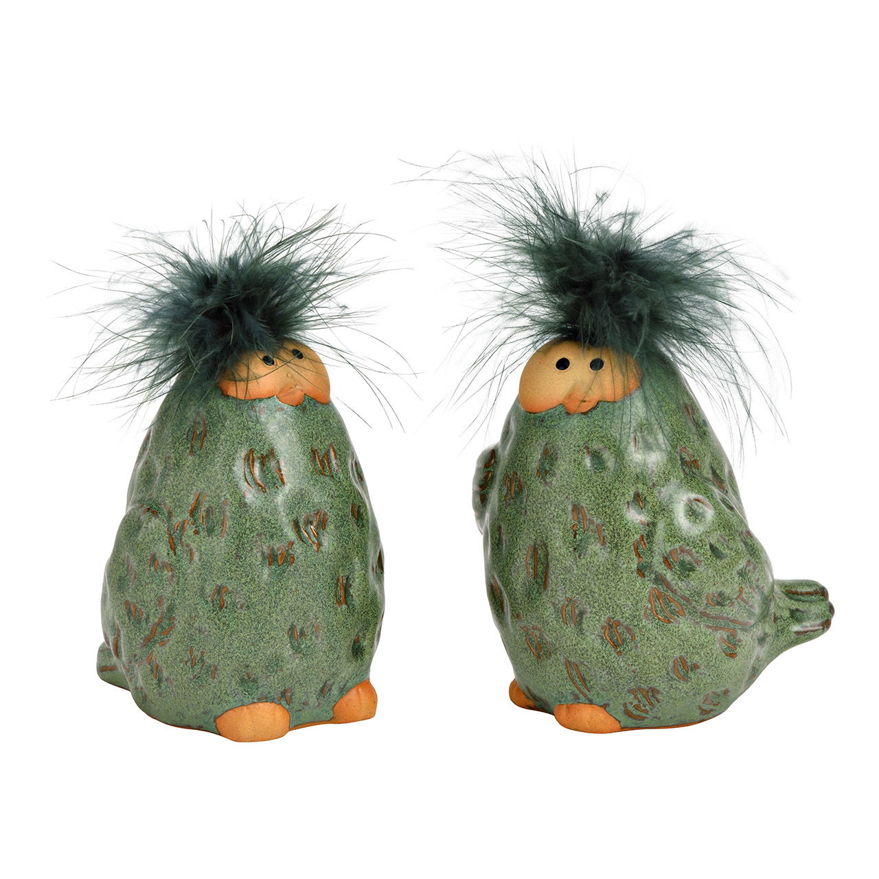 Oiseau en faïence, 2 fois, vert (L/H/P) 8x12x7cm Puppe, Spielzeug