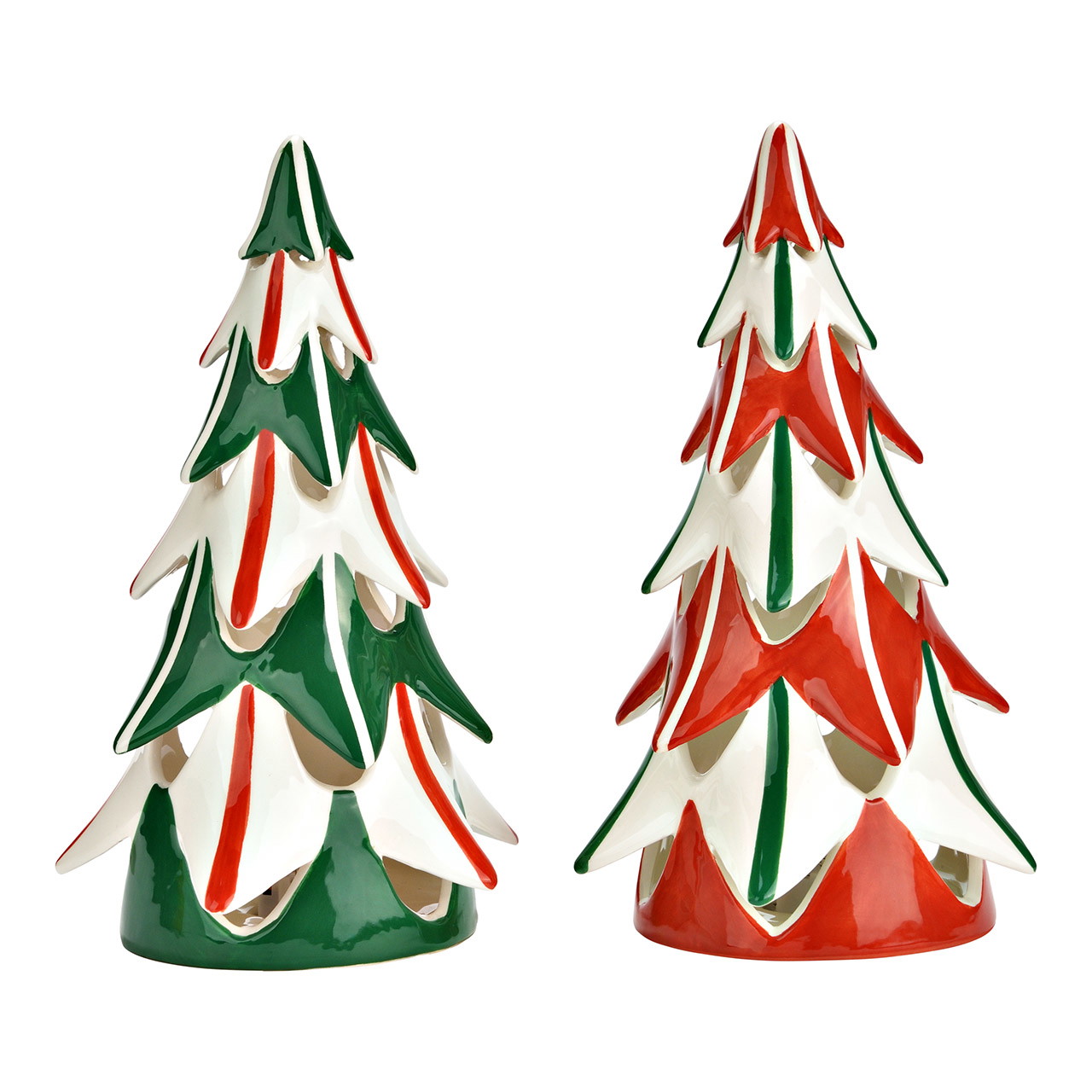 Statuetta dell'albero di Natale con LED in ceramica, 2 pieghe, rosso/verde (L/H/D) 12x21x12cm Funzionamento a batteria 2xLR44 non inclusa