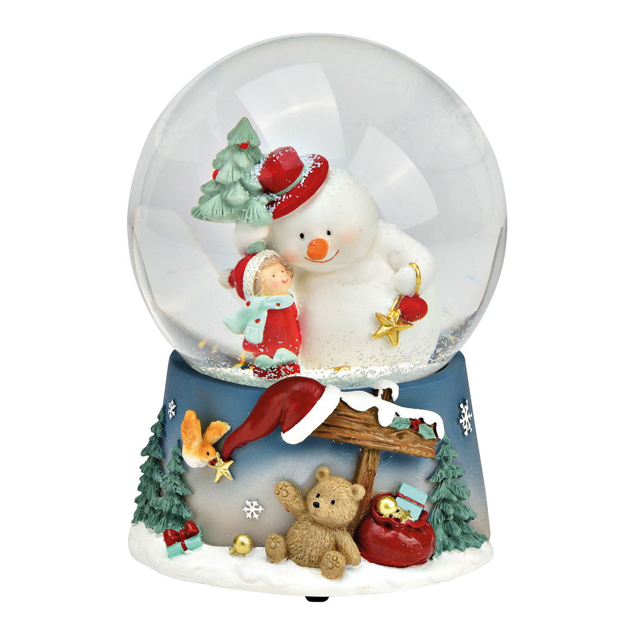 Boîte à musique/boule de neige Bonhomme de neige motif Noël en poly/verre multicolore (L/H/P) 10x14x11cm