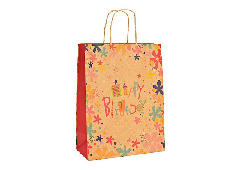 Bolsa de regalo Feliz Cumpleaños, de papel/cartón marrón (A/A/P) 25x33x12cm