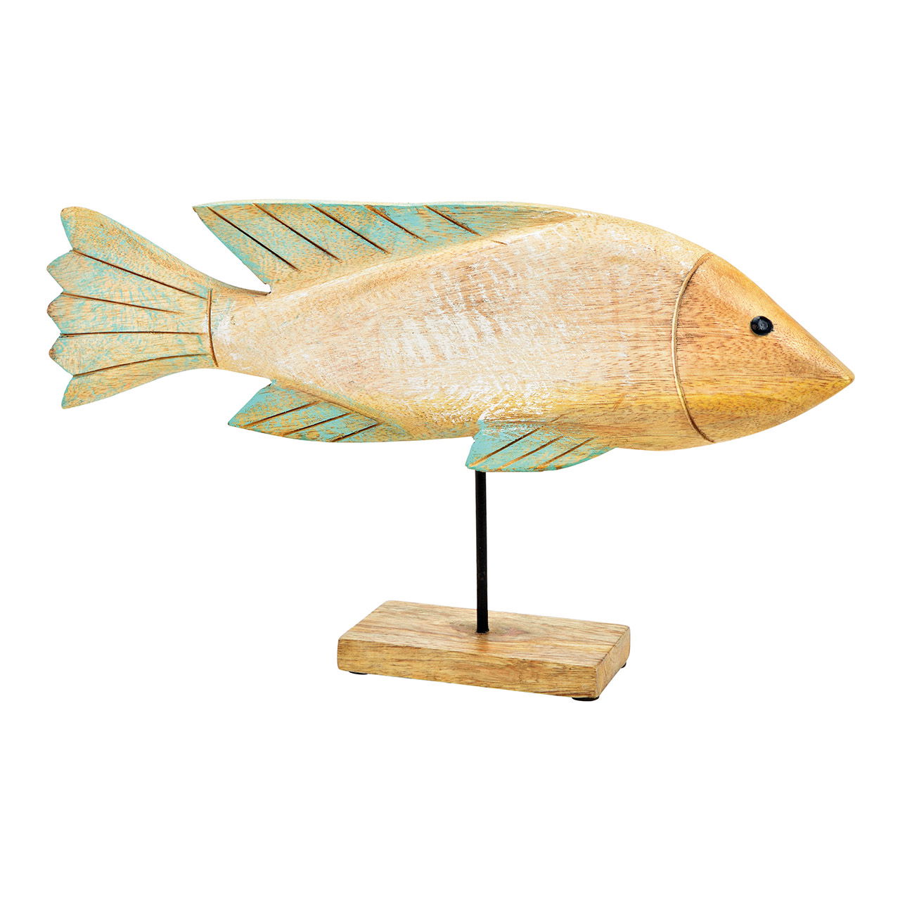 Aufsteller Fisch aus Mangoholz natur, grün (B/H/T) 40x22x7cm