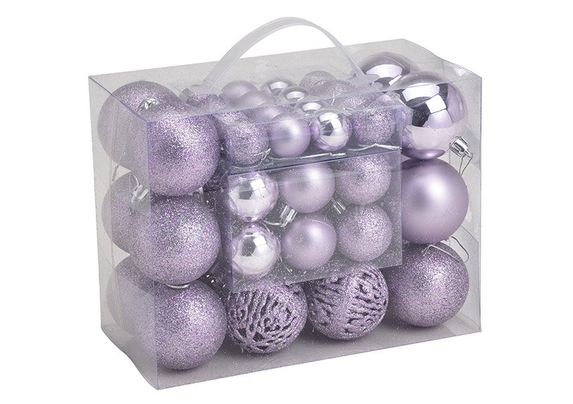 Plastic kerstbal set paars Set van 50, (w/h/d) 23x18x12cm Ø3/4/6cm
