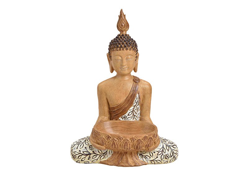 Buda sentado de poliéster beige (c/h/d) 46x35x48cm