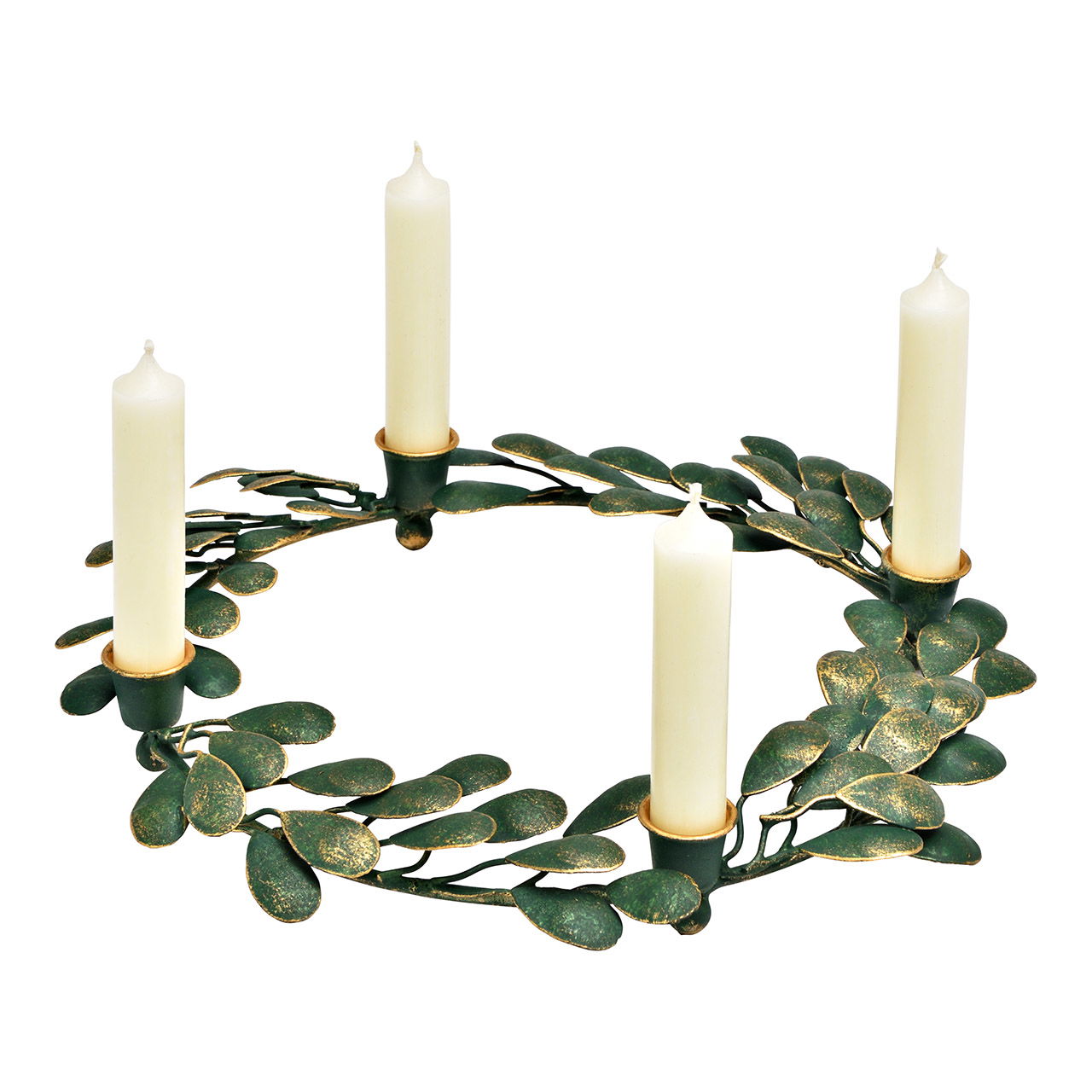 Adventskrans, metalen kaarsenhouder, groen (B/H/D) 28x4x28cm