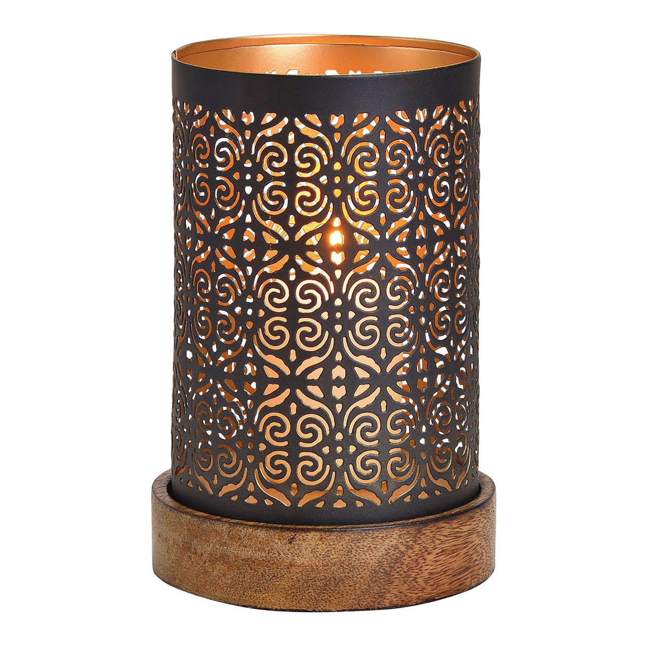 Windlicht auf Holzsockel aus Metall Schwarz (B/H/T) 10x18x10cm Windlicht auf Holzsockel aus Metall Schwarz (B/H/T) 10x18x10cm