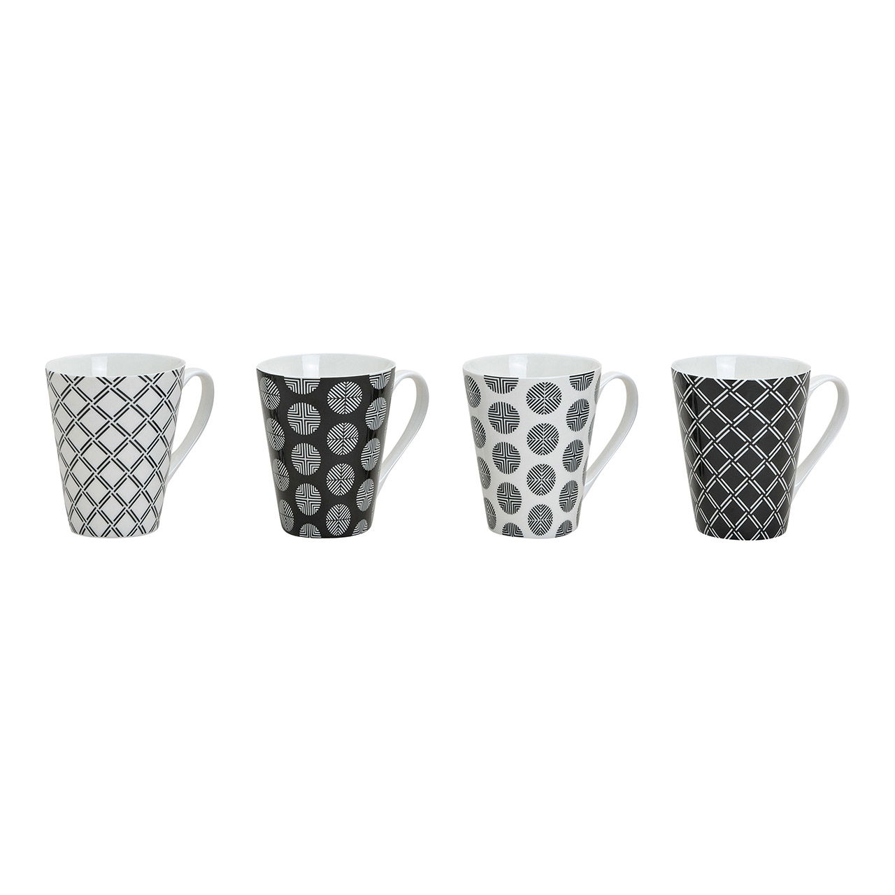 Black retro mug made of porcelain, 4 assorted, 10 cm, 350 ml