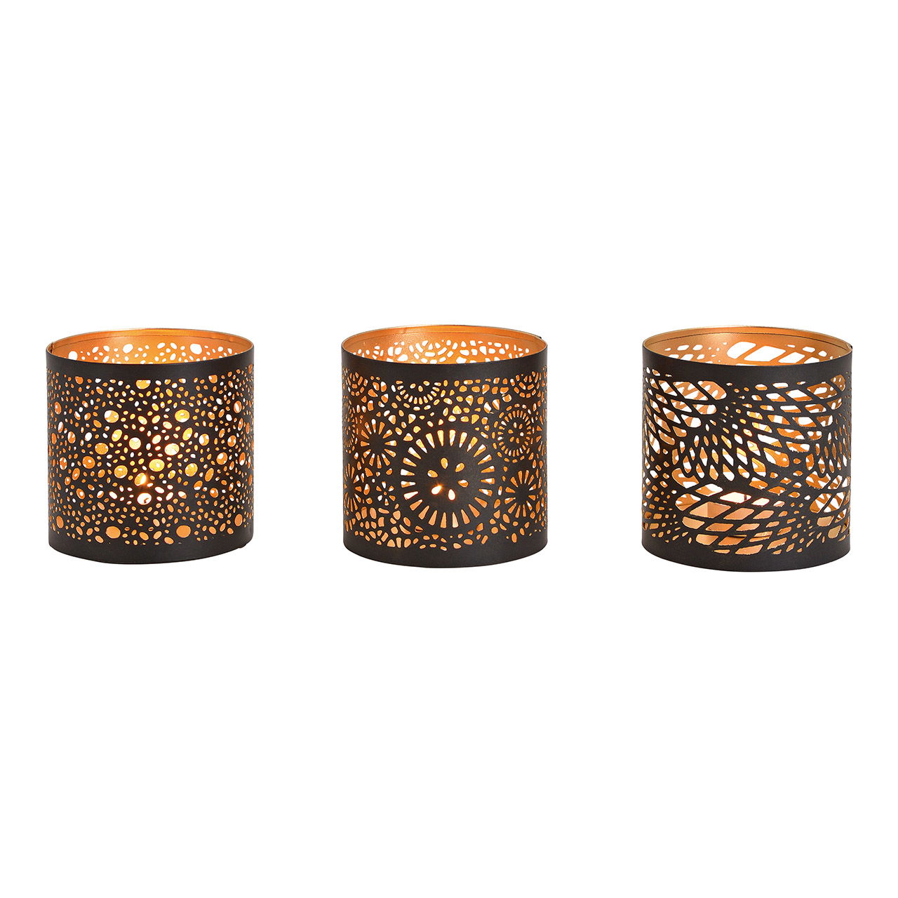 Windlicht aus Metall Schwarz, gold 3-fach, (B/H/T) 10x11x10cm Windlicht aus Metall Schwarz, gold 3-fach, (B/H/T) 10x11x10cm