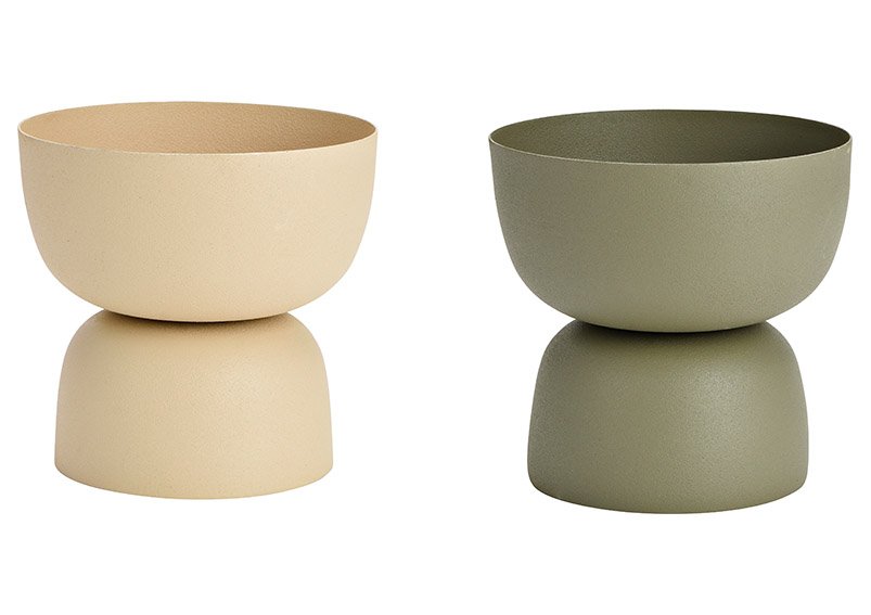 Decorative bowl made of metal beige, green 2-fold, (W/H/D) 13x13x13cm