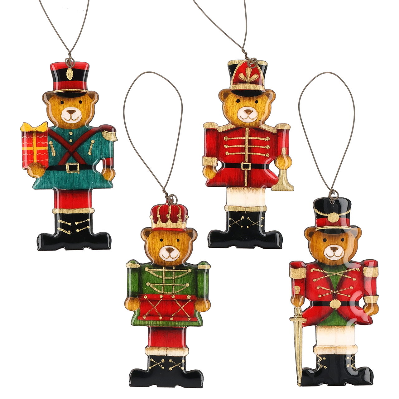 Hänger Bär Nussknackern aus Holz Bunt 4-fach sortiert (B/H/T) 4x9x0.5cm auf Baumständer 23x37x20cm Nussknacker, Person