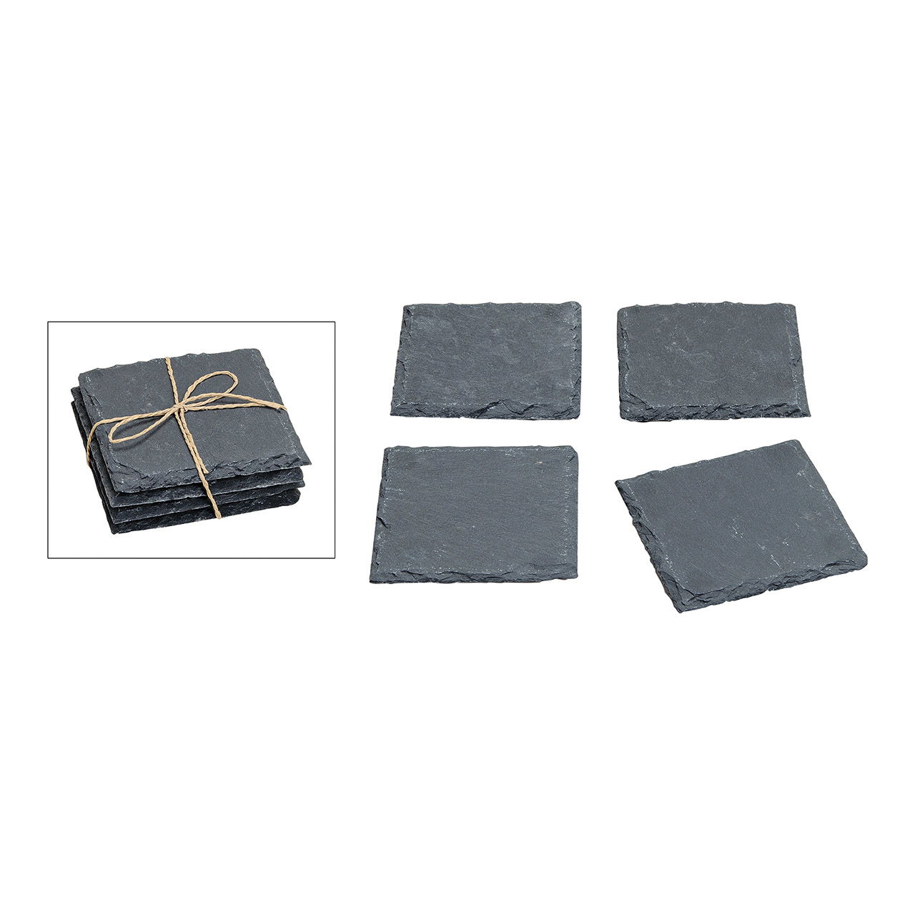 Dessous de verre en ardoise, set de 4, noir (L/P) 10x10 cm Dessous de verre en ardoise, set de 4, noir (L/P) 10x10 cm