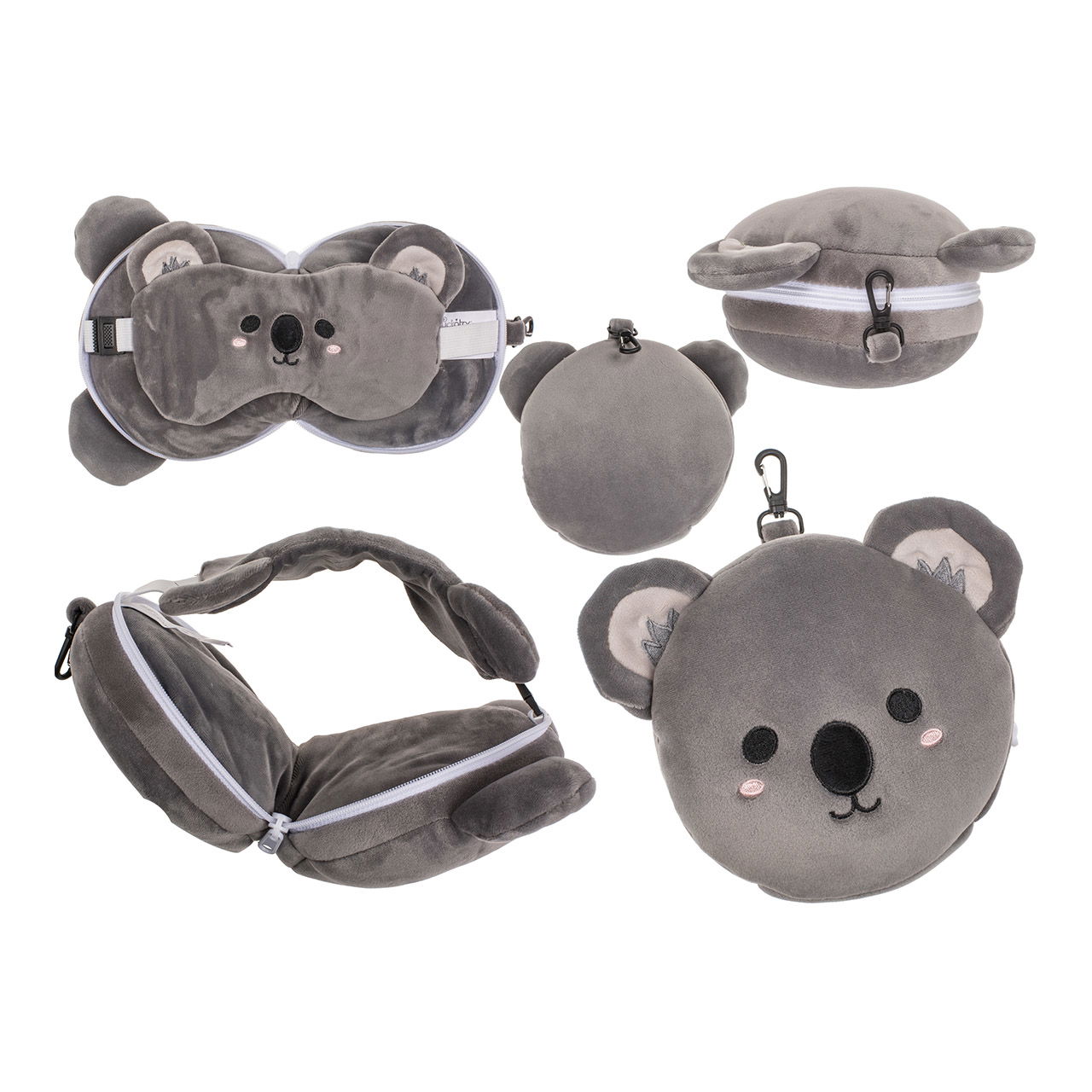Children's plush travel pillow with eye mask koala made of textile gray (W/H/D) 15x18x10cm Children's plush travel pillow with eye mask koala made of textile gray (W/H/D) 15x18x10cm