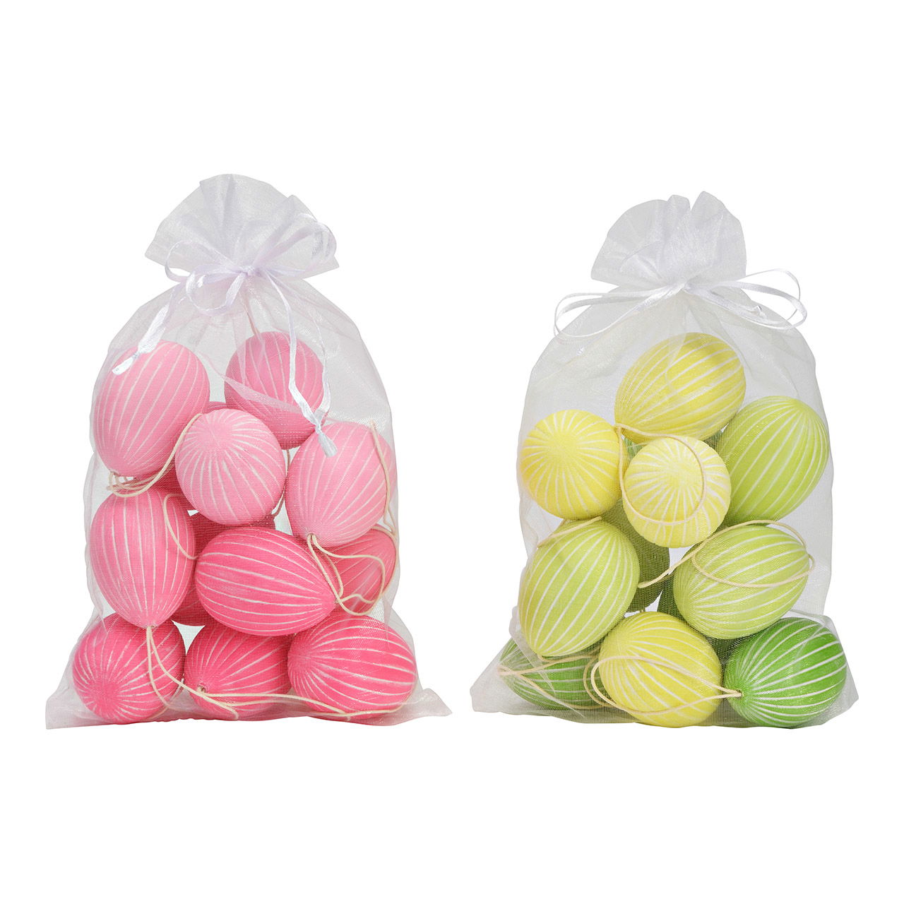 Hanging set of plastic Easter eggs 4x6x4cm 2-fold, set of 12, pink/pink/green/yellow (W/H/D) 15x17x9cm