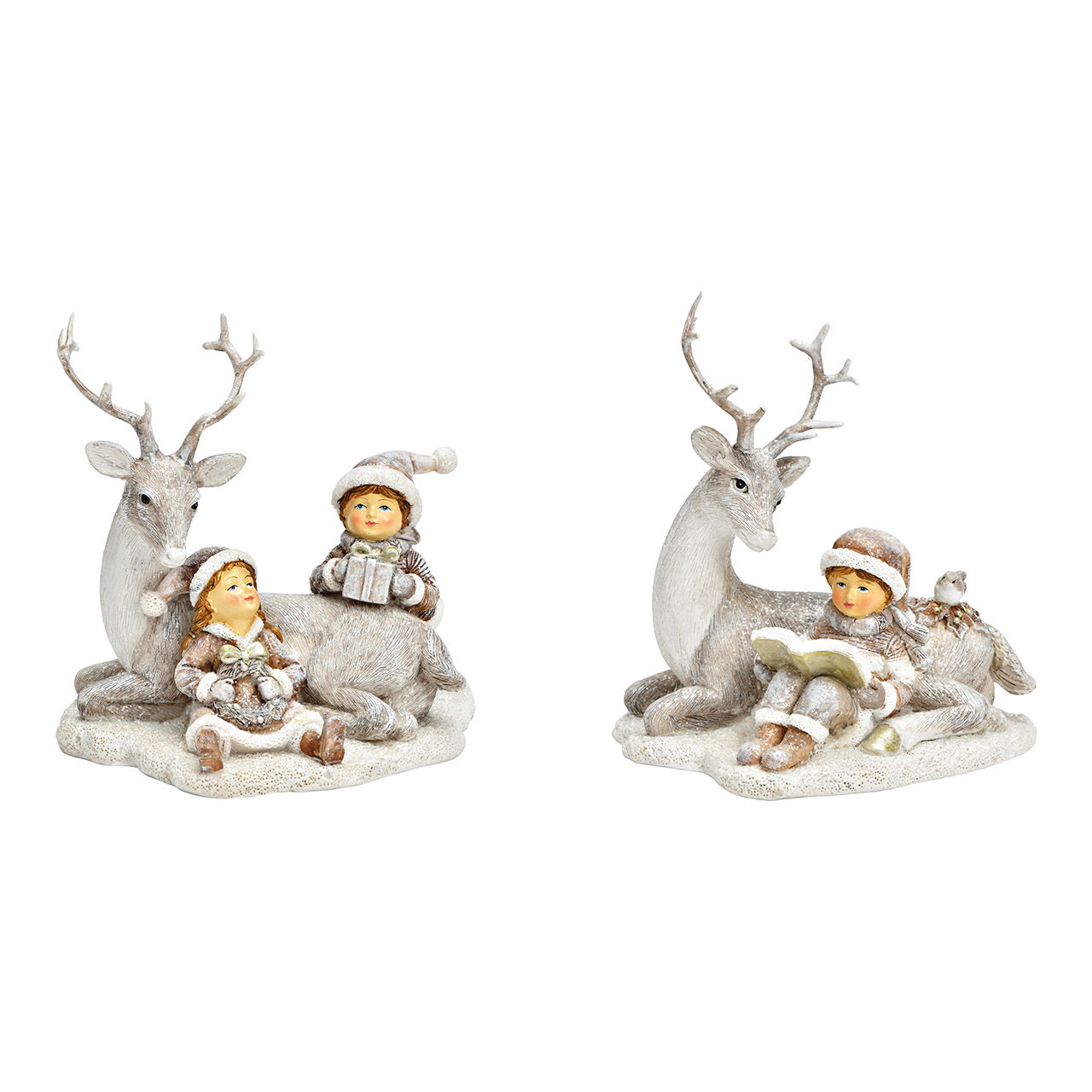 Cerf avec enfants en poly blanc, beige 2 fois, (L/H/P) 14x14x10cm Cerf avec enfants en poly blanc, beige 2 fois, (L/H/P) 14x14x10cm