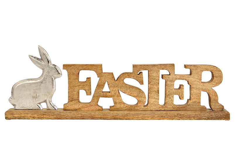 Présentoir Easter, décor lapin en métal, en bois de manguier naturel (L/H/P) 61x20x5cm