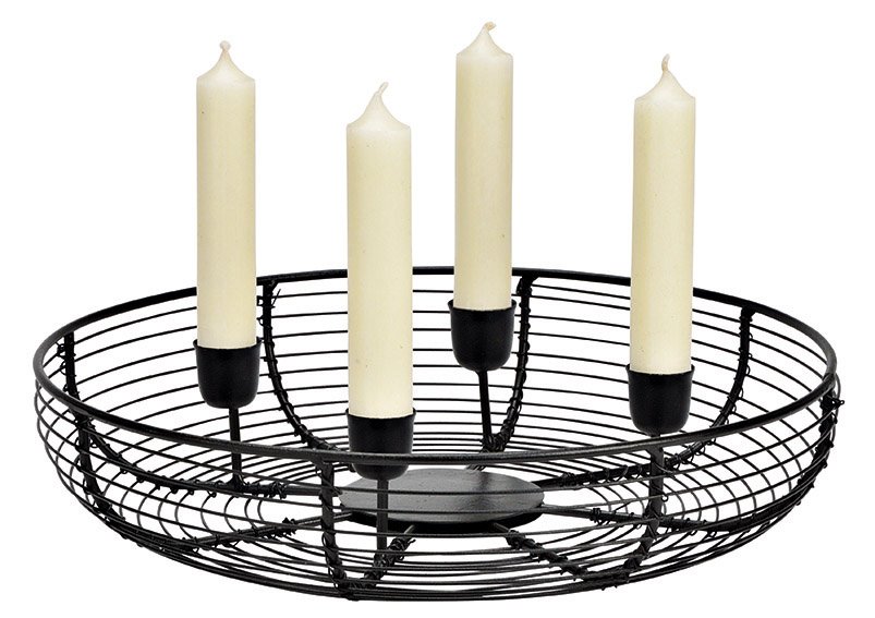 Advent wreath half basket, candle holder made of black metal (W/H/D) 28x6x28cm