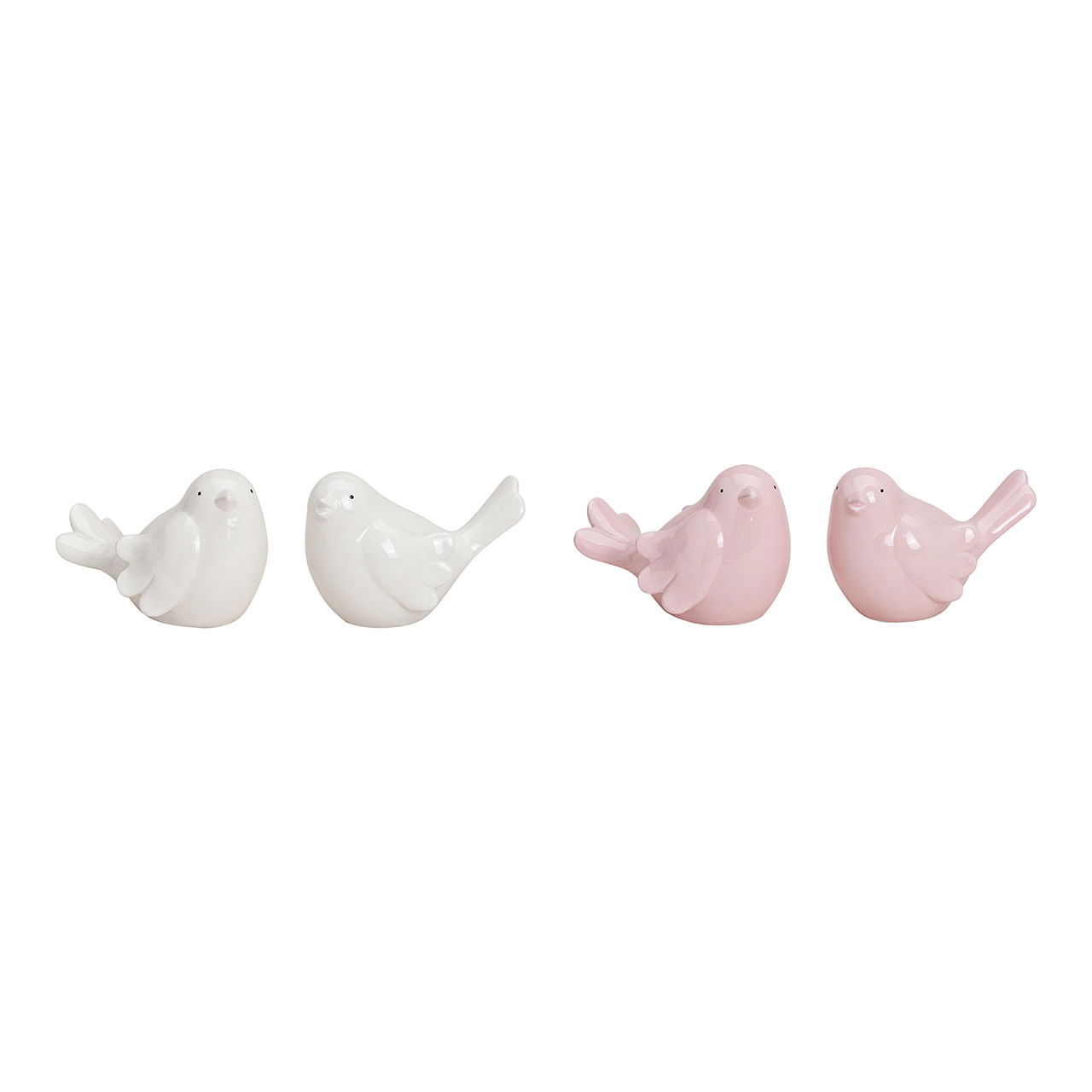 Uccello in ceramica bianco/rosa, 4 assortiti, L13 x P8 x H9 cm