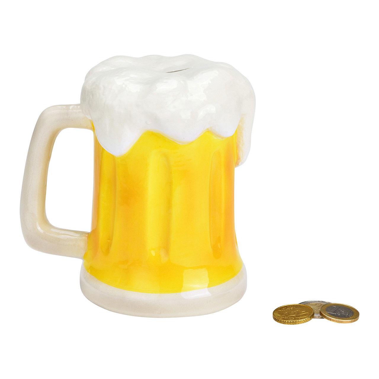 Tirelire chope de bière en céramique jaune (L/H/P) 14x14x11cm