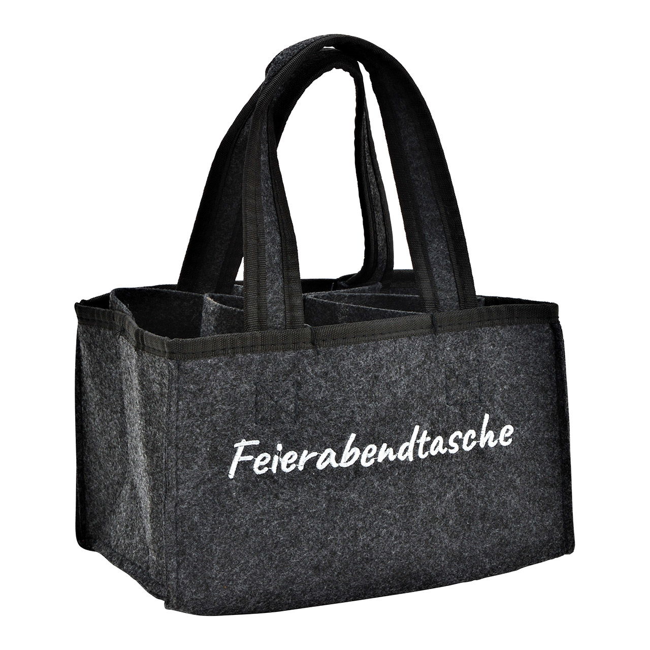 Flaschentasche mit 6 Fächern, Feierabendtasche aus Filz, Grau (B/H/T) 24x15x5cm