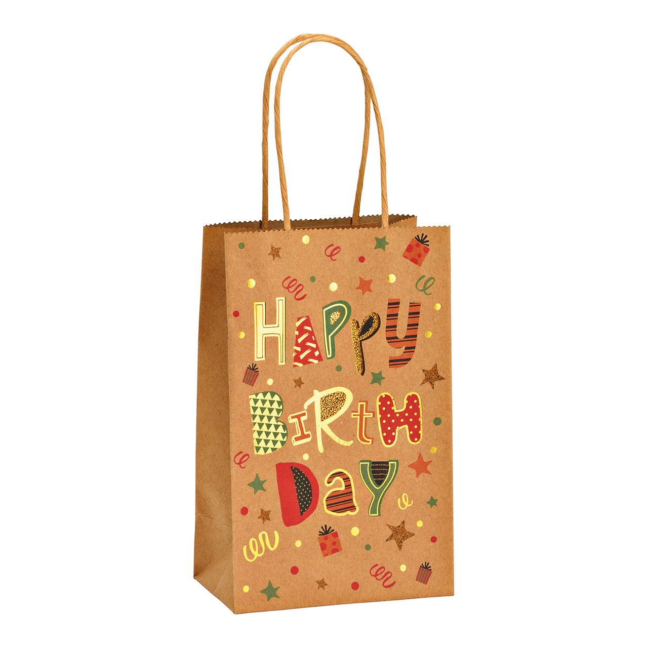 Sac cadeau Happy Birthday en papier/carton marron (L/H/P) 13x21x8cm