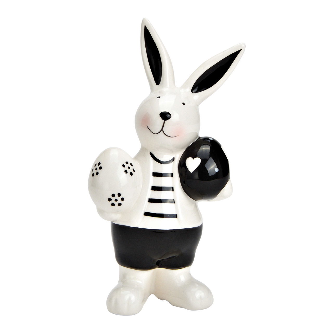 Ceramic rabbit with eggs white, black (W/H/D) 10x17x5cm