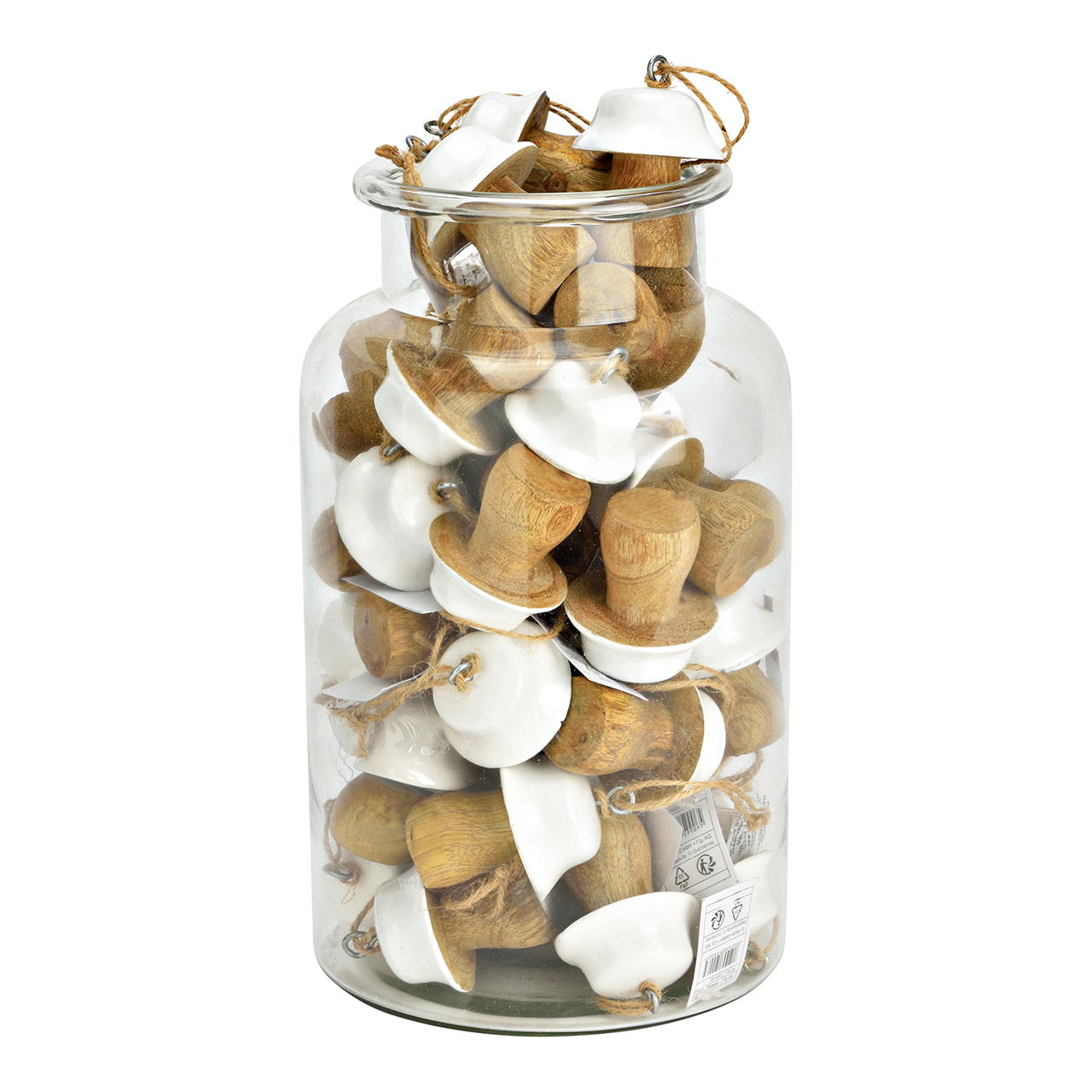 Mushroom hanger made of mango wood white (W/H/D) 6x6x6cm, 40 pieces in a jar Mushroom hanger made of mango wood white (W/H/D) 6x6x6cm, 40 pieces in a jar