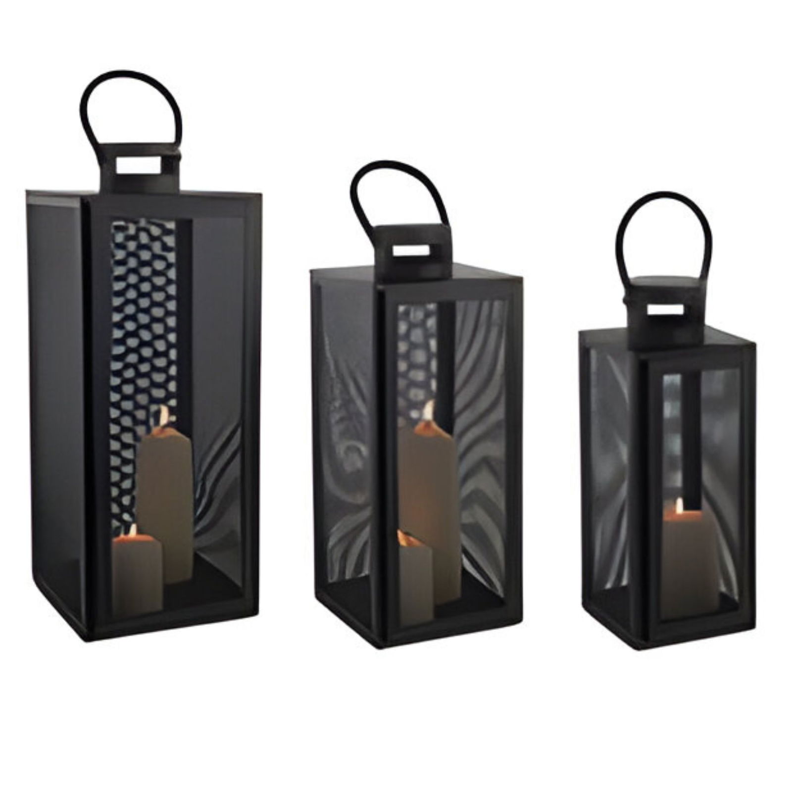 Lantern set, metal, 11.5x12.5x30/16.5x17.5x40/21x22x54cm, 3 pcs/set, black, EAN 11.5x12.5x30cm: 4065557001715 / EAN 16.5x17.5x40cm: 4065557001722 / EAN 21x22x54cm: 4065557001739 Lampe, Laterne, Lampe, Laterne