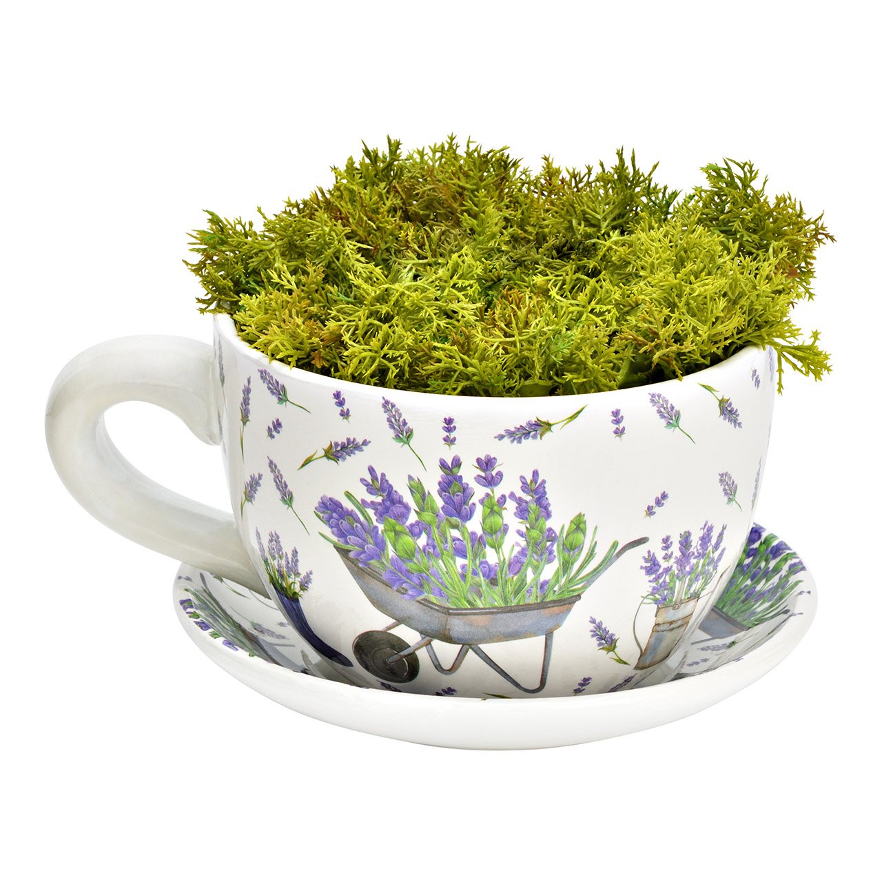Pot de fleurs tasse décor lavande en céramique lilas (L/H/P) 20x12x15cm
