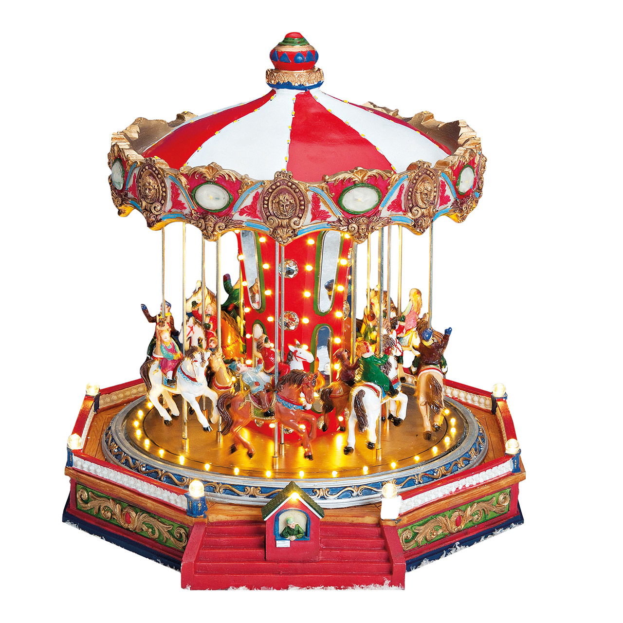 Carrousel met licht, muziek, bewegen. Carrousel, gemaakt van poly, 36x35x34cm