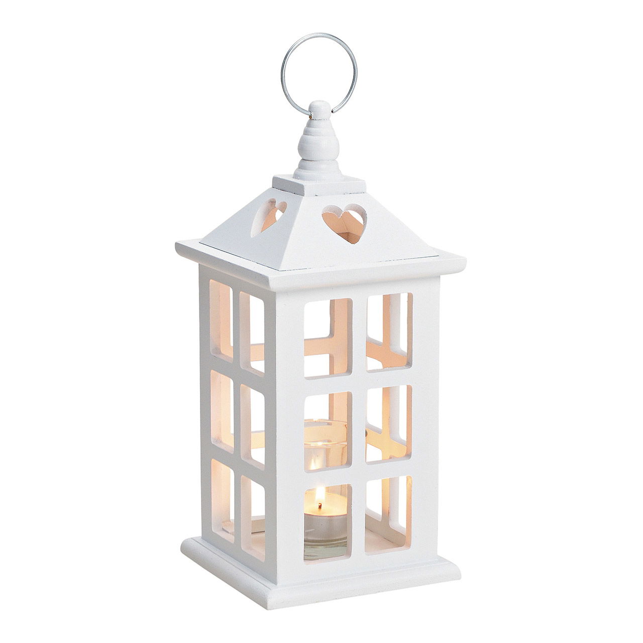 Farol, portavelas, madera, vidrio blanco, (c/h/d) 11x25x11cm