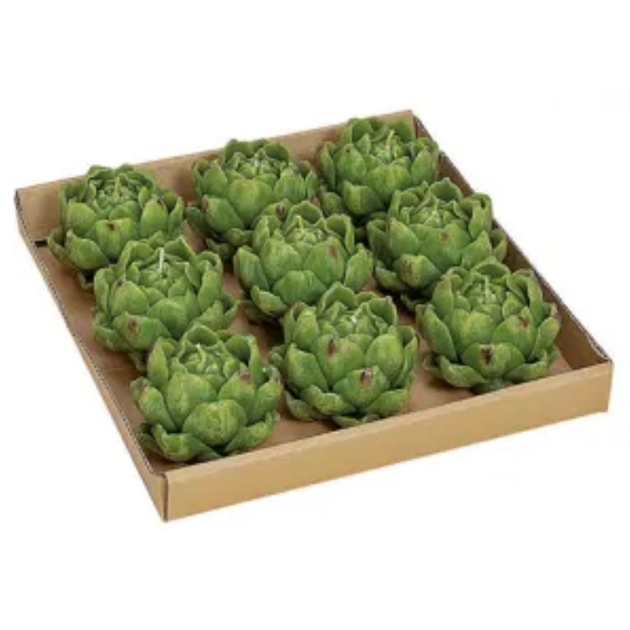 Kerze Artischocke, Grün, 8x6x8cm Artischocken, Grün, Blätter, Anordnung, Zweier Set