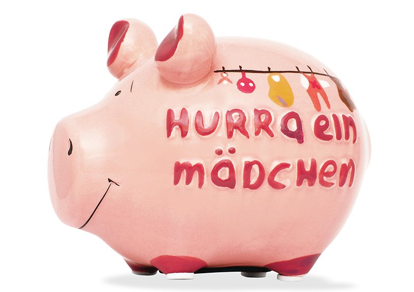 Piggy bank kcg small piggy, hurra ein mädchen!, aus keramik, art. 100929 (b/h/t) 12,5x9x9 cm