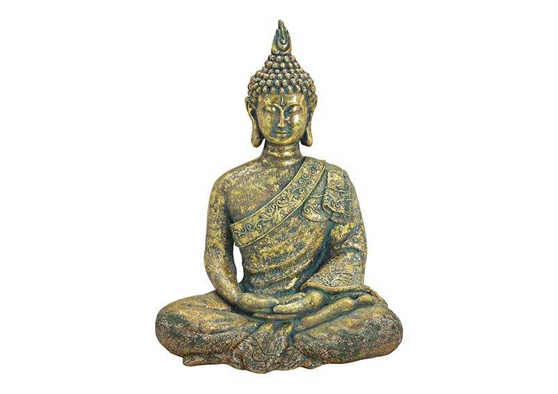 Buddha sitzend aus Magnesia Gold (B/H/T) 47x65x27cm