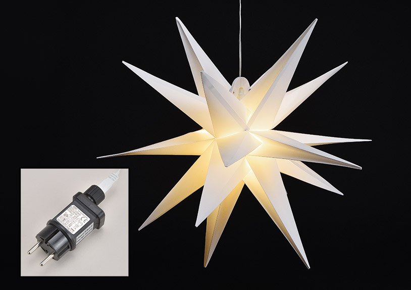 Led star, smd, foldable, outdoor, warm white smd led, with timer, ip44 made of plastic white ø60cm