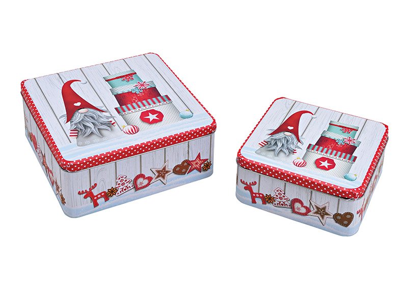 Box set gnome design, metal, set of 2, 19x8x19cm