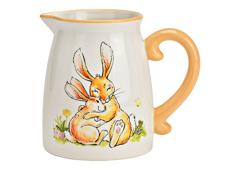 Pichet avec décor lapin en céramique abricot, blanc (L/H/P) 15x18x12cm