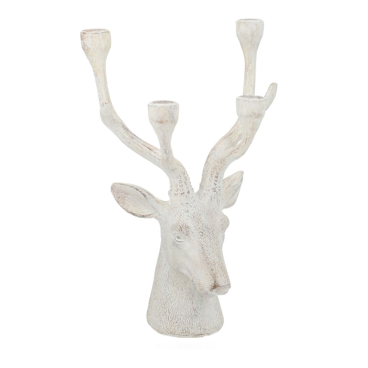 Bougeoir tête de cerf en poly blanc (L/H/P) 22x34x15cm Geweih, Tier, Antilope, Säugetier, Tierwelt