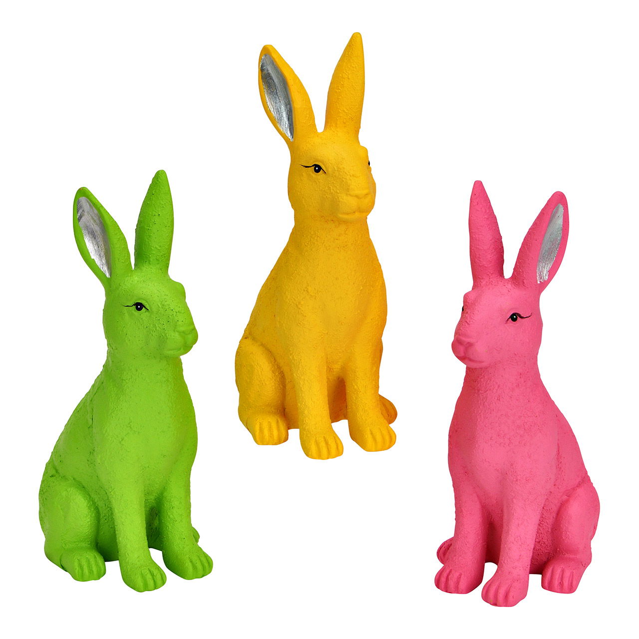 Hase aus Poly, 3-fach, Gelb/Rosa/Grün (B/H/T) 6x15x8cm Spielzeug, Tier, Säugetier, Hase