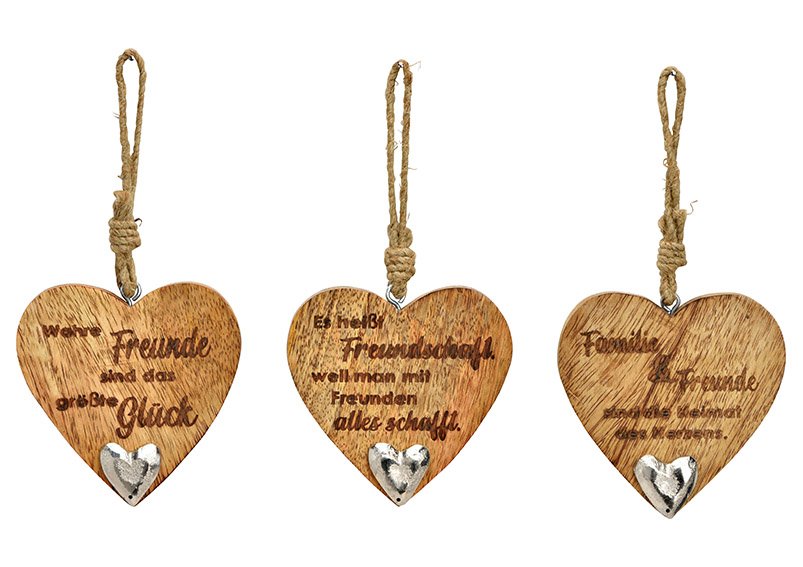 Cuore appendiabiti con decoro cuore in metallo, scritta, in legno di mango 3 pieghe, (L/H/D) 10x10x2cm