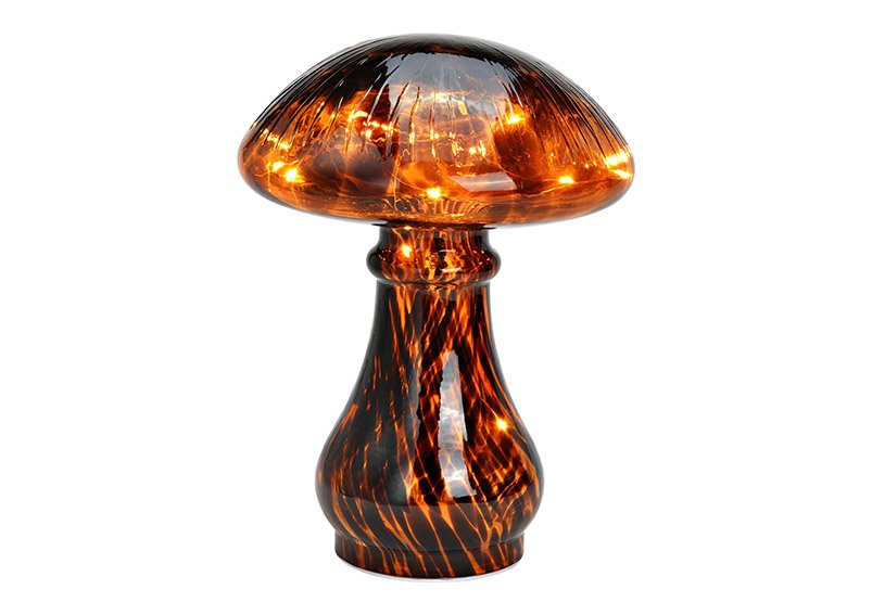 Mushroom with 20 LED, 6/18 timer, made of glass brown (W/H/D) 18x25x18cm