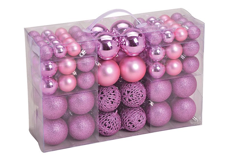 Xmas ball set of 100, plastic, rosa (b/h/t) 35x23x12cm ø3/4/6cm