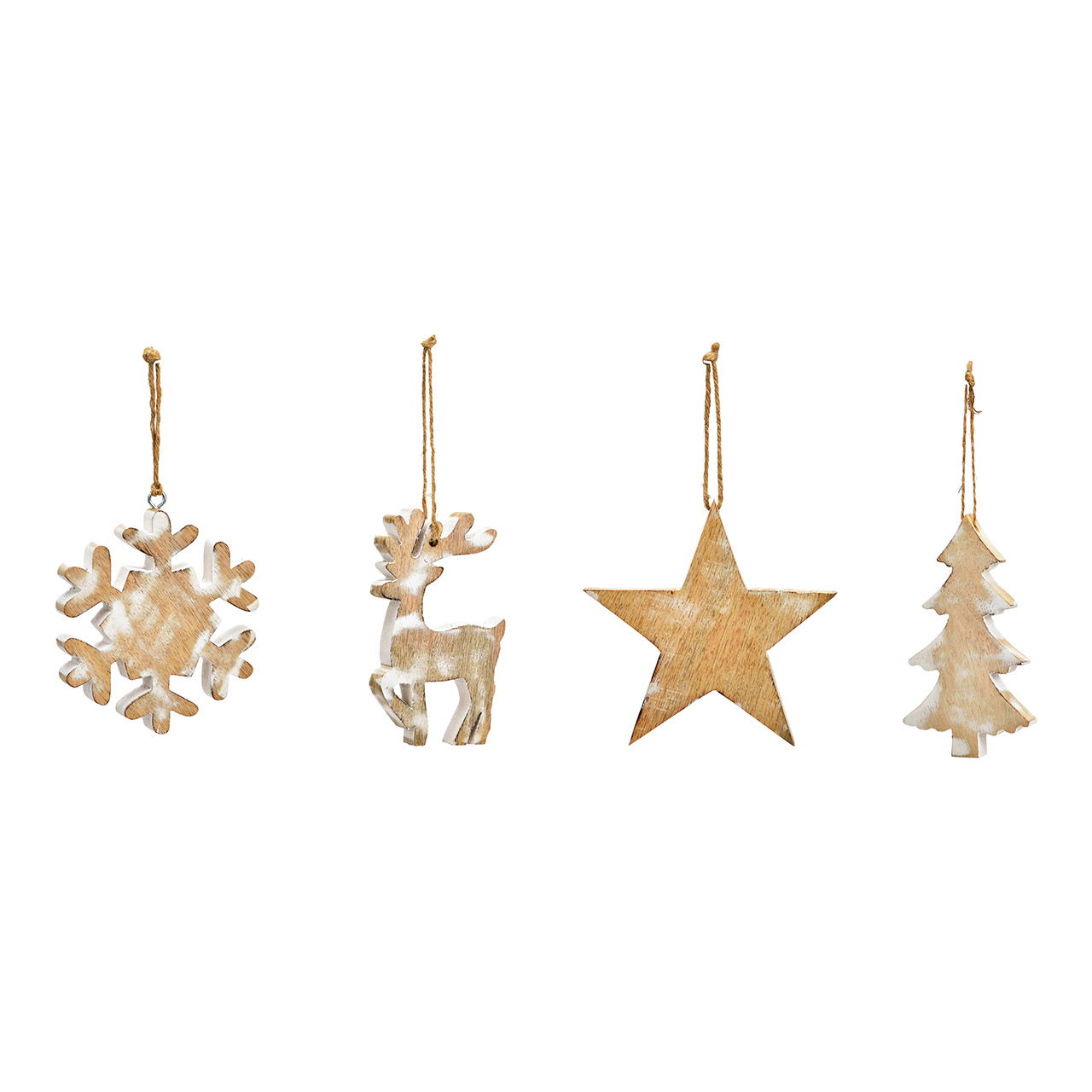 Christmas hanger star, tree, deer, snowflake, made of mango wood natural, white 4-fold, (W/H/D) 12x12x1cm