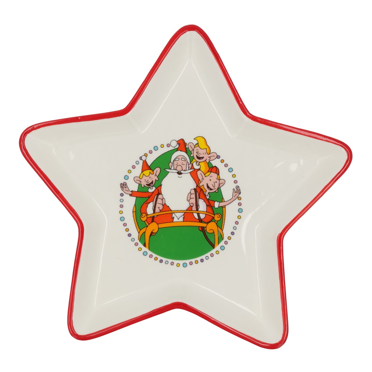 Babbo Natale & Co. KG Piatto biscotto in ceramica stella, bianco/rosso (L/H/D) 26x3x26cm stern-formige-schale, weihnachtsfigur, schaal-weihnachten, rot-rand, deko-geschirr